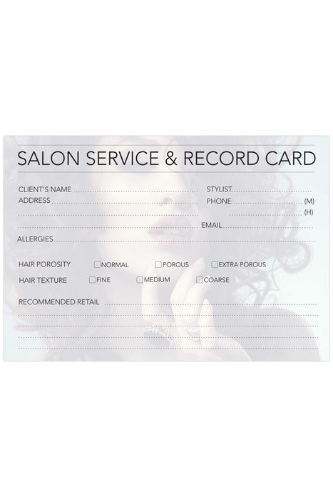 Professional Hairdressing Client Record Cards