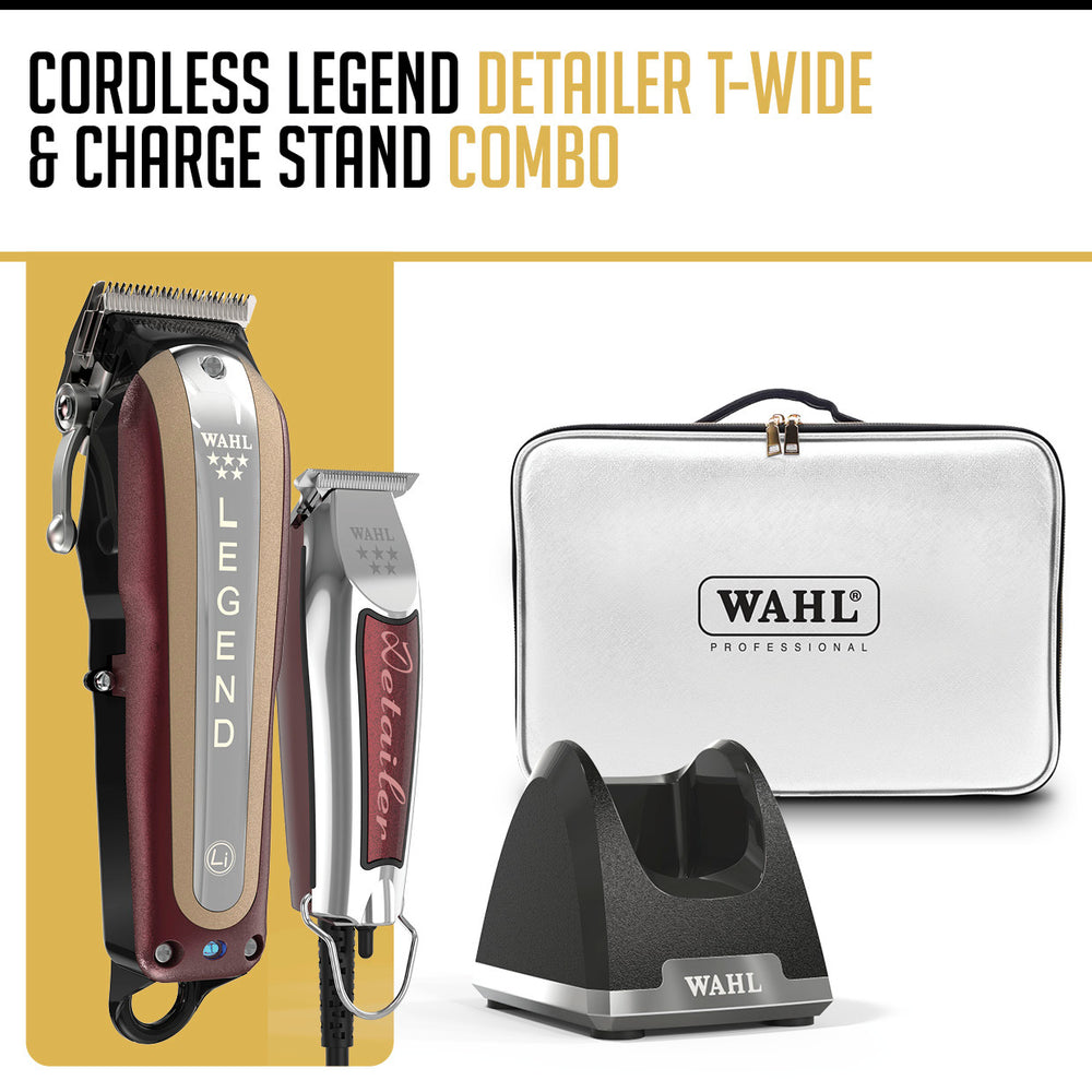 Wahl Cordless Legend Clipper, T-Wide Detailer & Charge Stand Combo - April Promo!