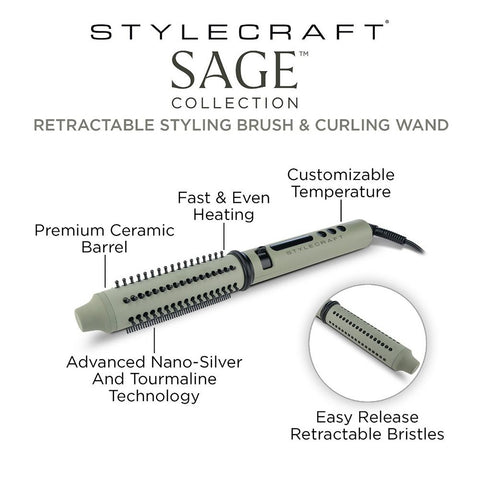 StyleCraft by Silver Bullet Sage Retractable Hot Brush and Curling Iron