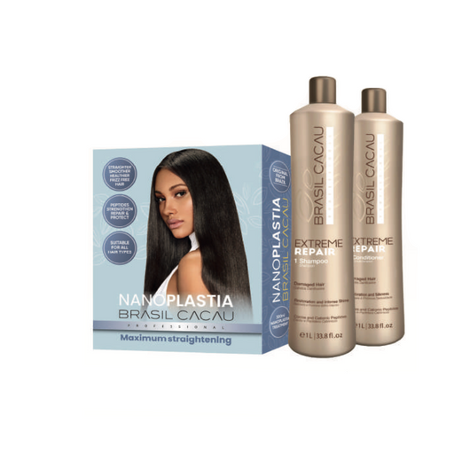 Brasil Cacau Nanoplastia 300ml Kit with Bonus 1 Litre Extreme Repair Shampoo & Conditioner
