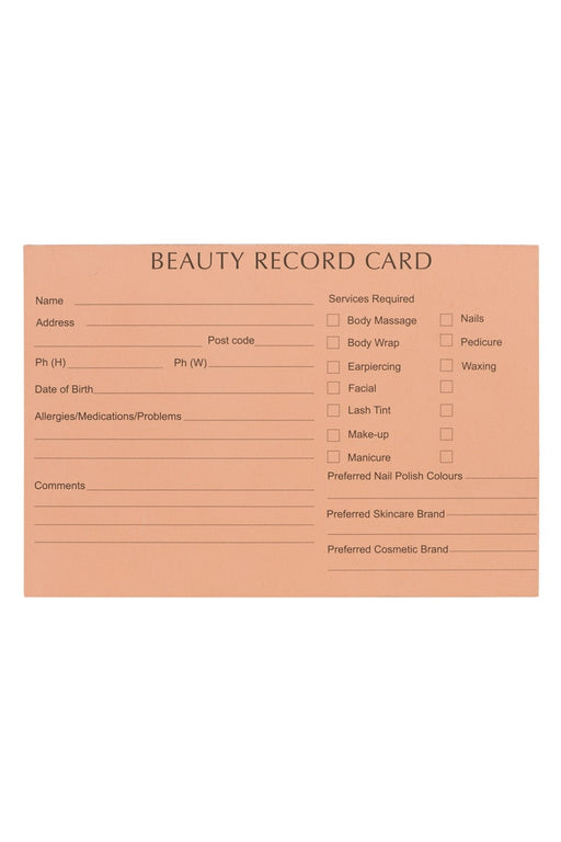 Professional Beauty Therapy Record Cards